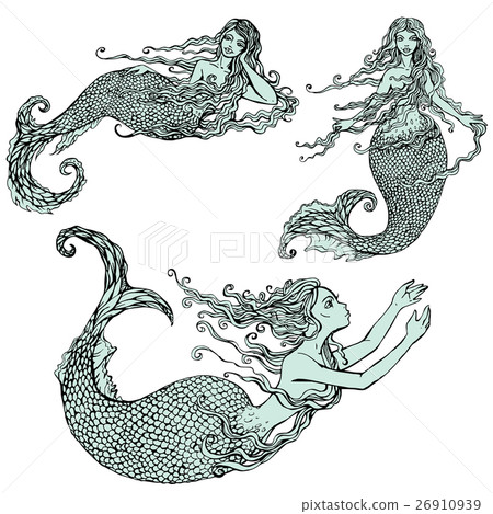 Illustration with Beautiful mermaid girls  26910939