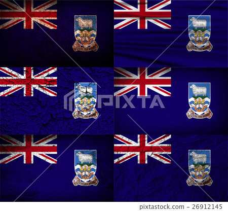Set of six flags Falkland Islands with old texture 26912145