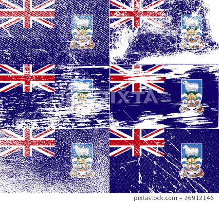 Set of six flags Falkland Islands with old texture 26912146