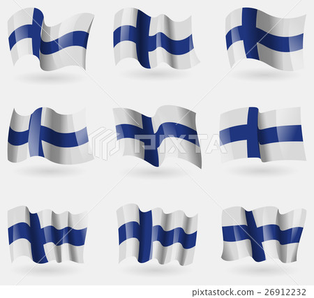 Set of Finland flags in the air. Vector Set of Finland flags in the air. Vector 26912232