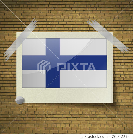 Flags Finland at frame on a brick background. Vect Flags Finland at frame on a brick background. Vect 26912234