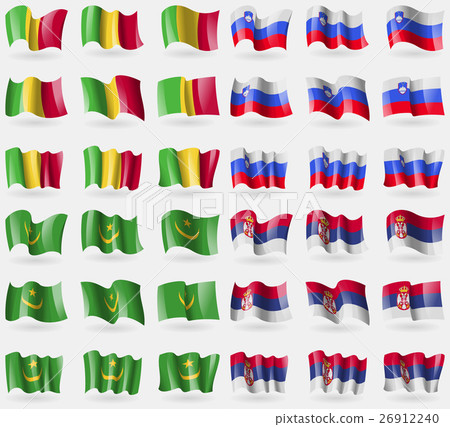 Mali, Slovenia, Mauritania, Serbia. Set of 36 flag 26912240