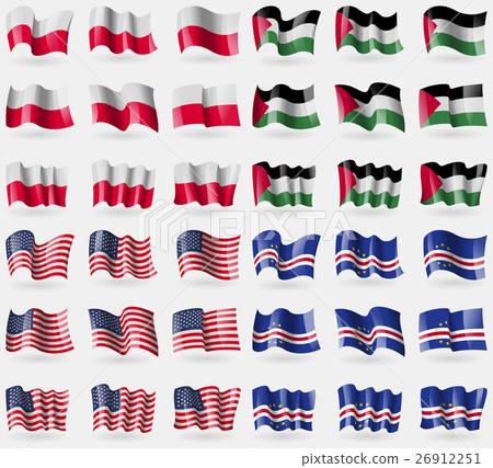 Poland, Palestine, USA, Cape Verde. Set of 36 flag 26912251