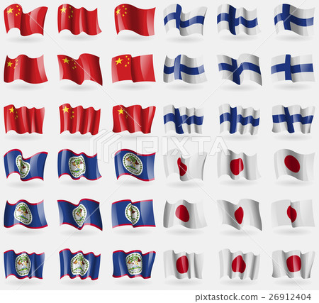 China, Finland, Belize, Japan. Set of 36 flags of China, Finland, Belize, Japan. Set of 36 flags of 26912404