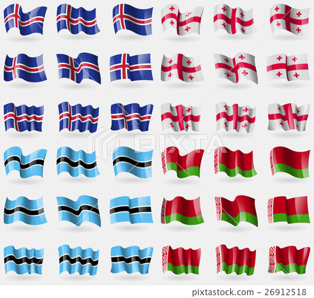 Iceland, Georgia, Botswana, Belarus. Set of 36 fla 26912518