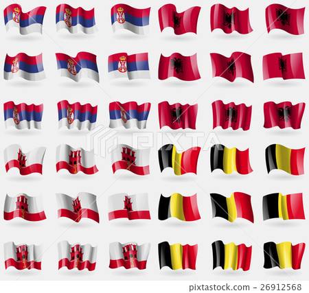 Serbia, Albania, Gibraltar, Belgium. Set of 36 fla Serbia, Albania, Gibraltar, Belgium. Set of 36 fla 26912568