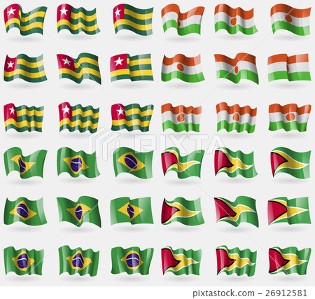 Togo, Niger, Brazil, Guyana. Set of 36 flags of th Togo, Niger, Brazil, Guyana. Set of 36 flags of th 26912581