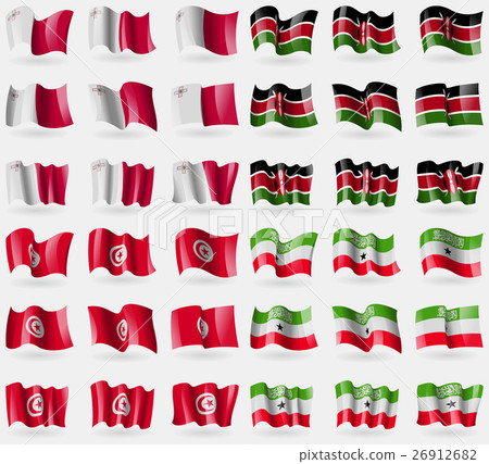 Malta,  Kenya, Tunisia, Somaliland. Set of 36 flag 26912682