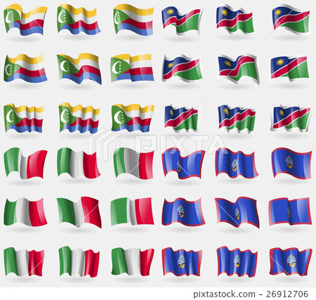 Comoros, Namibia, Italy, Guam. Set of 36 flags of Comoros, Namibia, Italy, Guam. Set of 36 flags of 26912706