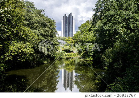 Hamburg City Park Green pond reflection Building 26912767