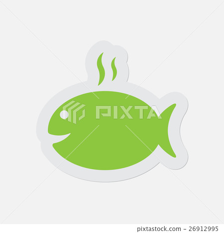 simple green icon - grilling fish with smoke 26912995