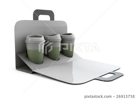 3d illustration of box coffee with cups, cardboard 3d illustration of box coffee with cups, cardboard 26913738