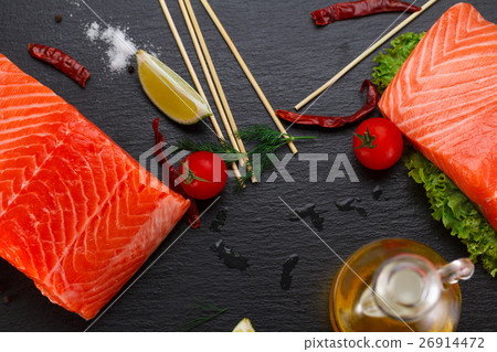 salmon fillet and tomatoes, lime and chili pepper salmon fillet and tomatoes, lime and chili pepper 26914472