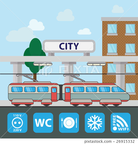 插图素材: train station building icon in the flat style