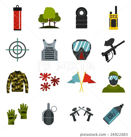 Paintball icons set, flat style Paintball icons set, flat style 26922863