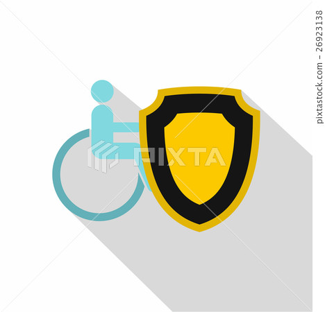 Wheelchair and safety shield icon, flat style Wheelchair and safety shield icon, flat style 26923138