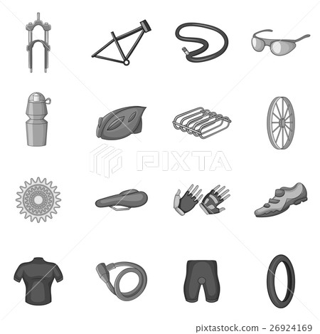Bicycling icons set, gray monochrome style 26924169