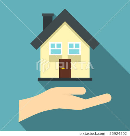 Hand holding house icon, flat style 26924302