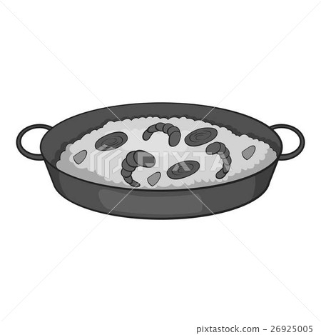 Frying pan with rice and shrimp icon Frying pan with rice and shrimp icon 26925005