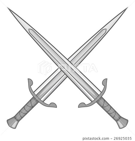Two crossed swords icon, gray monochrome 26925035