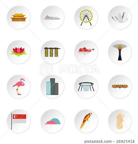 Singapore icons set, flat style 26925418