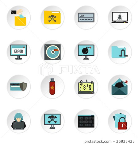 Hacking icons set, flat style 26925423