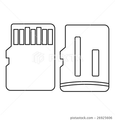 Both sides of SD memory card icon, outline style 26925606