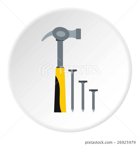 Hammer and nails icon, flat style 26925979