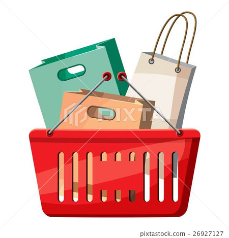 Basket of shopping bags icon, cartoon style 26927127