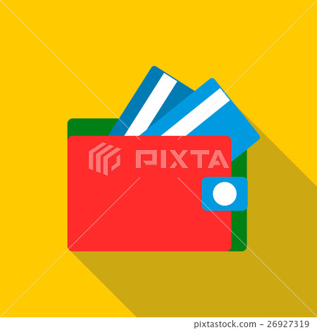 Red wallet with credit cards icon, flat style 26927319