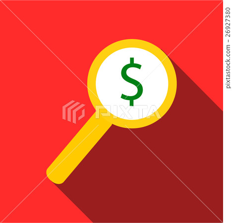 Magnifier with increase money icon, flat style 26927380
