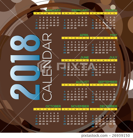 2018 Printable Calendar Starts Sunday Brown Circle 26939150