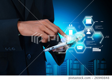 Man showing networking on mobile phone 26940848