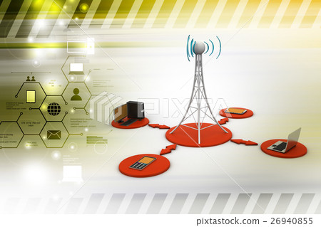 Networking tower with computer network Networking tower with computer network 26940855