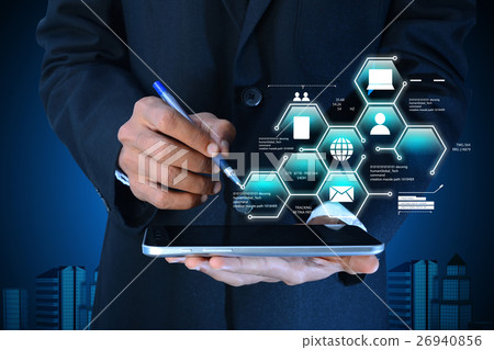 Man showing networking on mobile phone Man showing networking on mobile phone 26940856