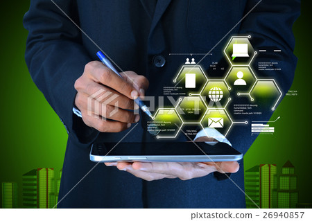 Man showing networking on mobile phone Man showing networking on mobile phone 26940857