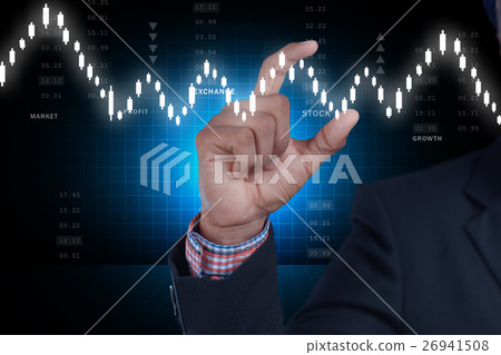 Man touching virtual waves Man touching virtual waves 26941508