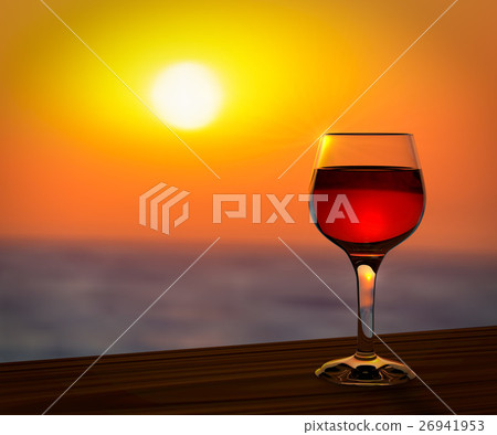 Red wine glass at the summer sunset 26941953