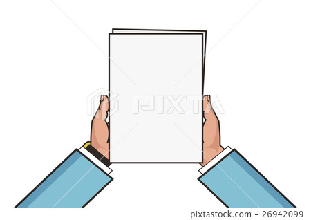 Two hands holding white blank sheet.  26942099