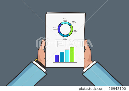 hands holding white sheet with business diagram 26942100