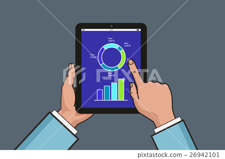 hands holding tablet with business diagram 26942101