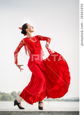 Flamenco dancer Spain womans in a long red dress 26942858
