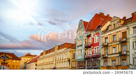 Colorful houses in Timisoara at sunset, Romania Colorful houses in Timisoara at sunset, Romania 26945678