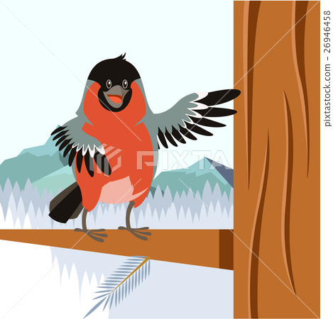 Happy Bullfinch on the Tree winter flat background 26946458