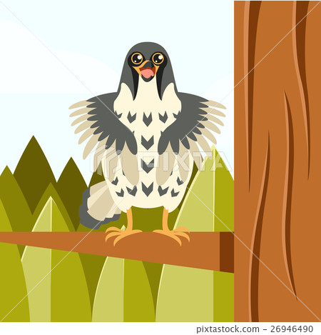Happy Falcon on the Tree flat background 26946490