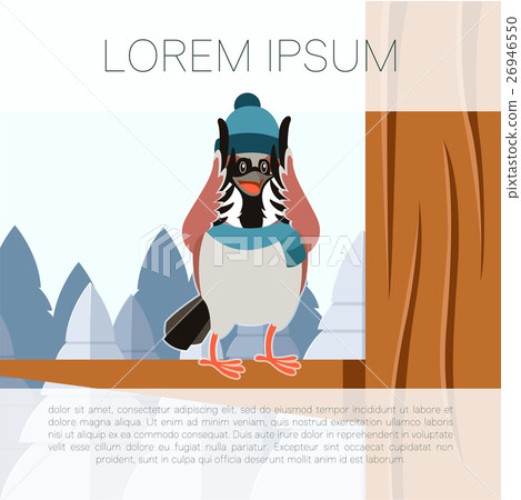 Happy Sparrow with Hat on the Tree flat background 26946550