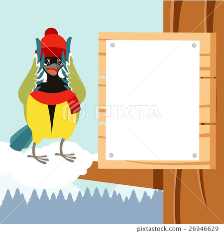 Happy Titmouse with Hat on the flat background 26946629