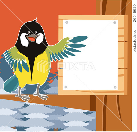 Happy Titmouse on the Tree winter flat background 26946630