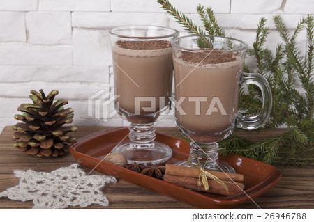 Eggnog in glasses with Christmas decoration 26946788