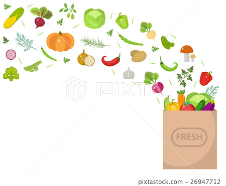 Shopping paper bag with fresh vegetables. Flat Shopping paper bag with fresh vegetables. Flat 26947712